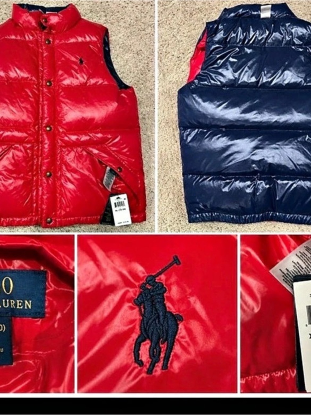 Kids- Boys Polo Ralph Lauren Kids Reversible Down Puffer Vest Red & Navy XL